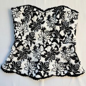 WHBM Crochet Embroidered Floral Corset Crop Top Sz 4 Side Zip Peplum Fairy Angel